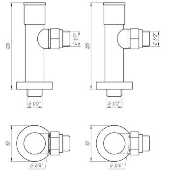 Кран вентильный угловой с американкой для полотенцесушителя 1/2″ (2шт.) WHITE