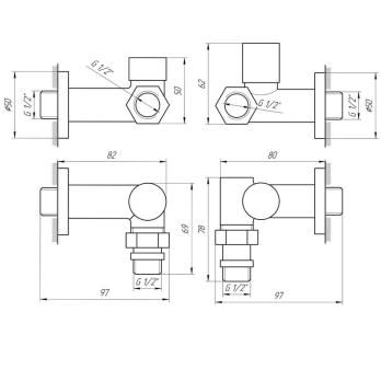 Кран вентильный угловой с американкой  1/2″ белий, под тен (2шт.), WHITE